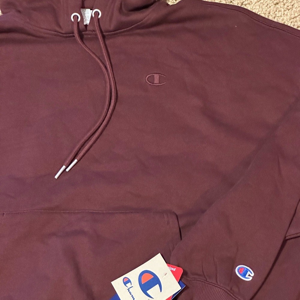NWT Champion Maroon Oversized Drawstring Hooded Sweatshirt XS Measures L/XL - Picture 5 of 6